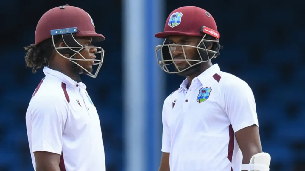 Kraigg Brathwaite and Keacy Carty put on 60 for the second wicket•AFP/Getty Images